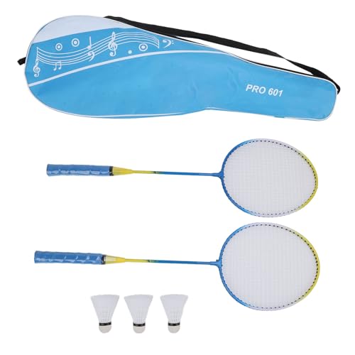 SPYMINNPOO 1 Paar Badmintonschläger-Set mit 3 Nylon-Federbällen, Eisenlegierung, Hohe Flexibilität und Haltbarkeit für Sporttraining und Unterhaltung (Blue) von SPYMINNPOO