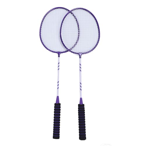 2-teiliges Badmintonschläger-Set für Erwachsene, Teenager, Eisenlegierung, Rutschfestes Schläger-Set mit Nylon-Federbällen, Tragetasche für Outdoor-Hinterhofspiele (Lila-blau) von SPYMINNPOO