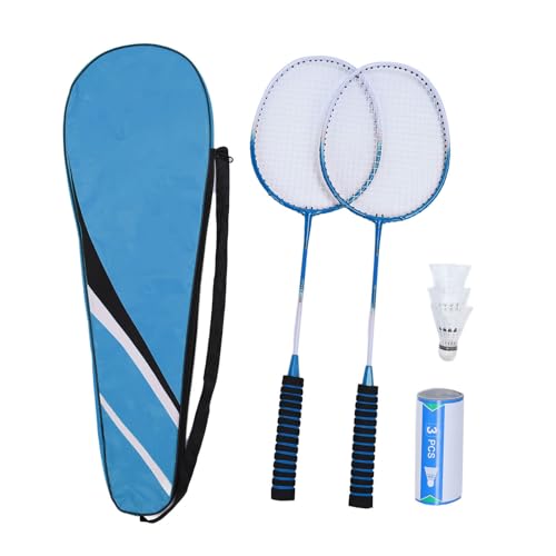 Badminton-Set, Leichter Badmintonschläger aus Eisenlegierung mit Stoßdämpfendem System für Erwachsene, Professionelle Spieler oder Amateure (Blue) von SPYMINNPOO