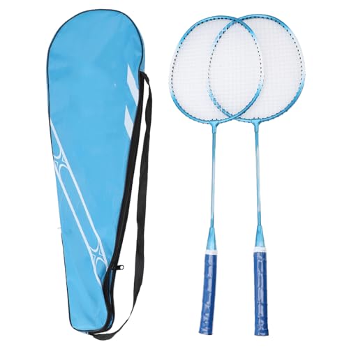 Badmintonschläger-Set, Luftwiderstandsreduzierung aus Eisenlegierung, Leichter Sport-Badmintonschläger mit Aufbewahrungstasche für Anfänger, Kinder und Erwachsene (Blue) von SPYMINNPOO