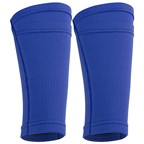Blaue Fußball-Schienbeinschoner-Socken, Atmungsaktive Netzhülle, Bequeme Passform, Sorgfältige Nähte, für das Fußballtraining (Teenager/M) von SPYMINNPOO