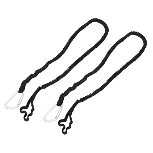 SPYMINNPOO 2 Stück Kajak-Paddel-Leine, Dehnbarer Riemen, Lanyard-Seil für Kajakfahren, Bootfahren, Kanufahren, Angelrute, Stange, 90–180 cm (Black) von SPYMINNPOO