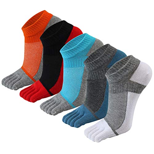 SPYMINNPOO 5 Paar Herren-Zehensocken, Atmungsaktive 5-Finger-Laufsocken mit Niedrigem Schnitt, 97% Baumwolle, 3% Elasthan mit Flexibler Einheitsgröße Zum Laufen (Sortierte Farbe) von SPYMINNPOO