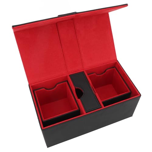 SPYMINNPOO Kartenaufbewahrungsbox, Kartendeck-Box mit 3 Schubladen, Großem Fassungsvermögen, Magnetverschluss, PU-Leder, Spielkarten-Aufbewahrungsbox für über 200 Karten (Schwarz Rot) von SPYMINNPOO