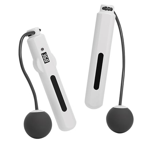 Schnurloses Springseil, Gewichtetes Springseil mit Intelligentem Sprachübertragungs-Zählbildschirm für Fitness (WHITE) von SPYMINNPOO