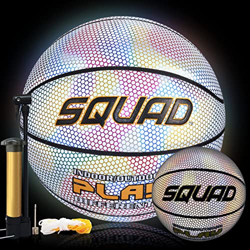 SQUAD Reflektierend Leuchtender Basketball Größe 7/29,5" Leuchtend im Dunkeln Basketball für Nachtsport Indoor Outdoor Basketball für Erwachsene mit Luftpumpe und Needle von SQUAD