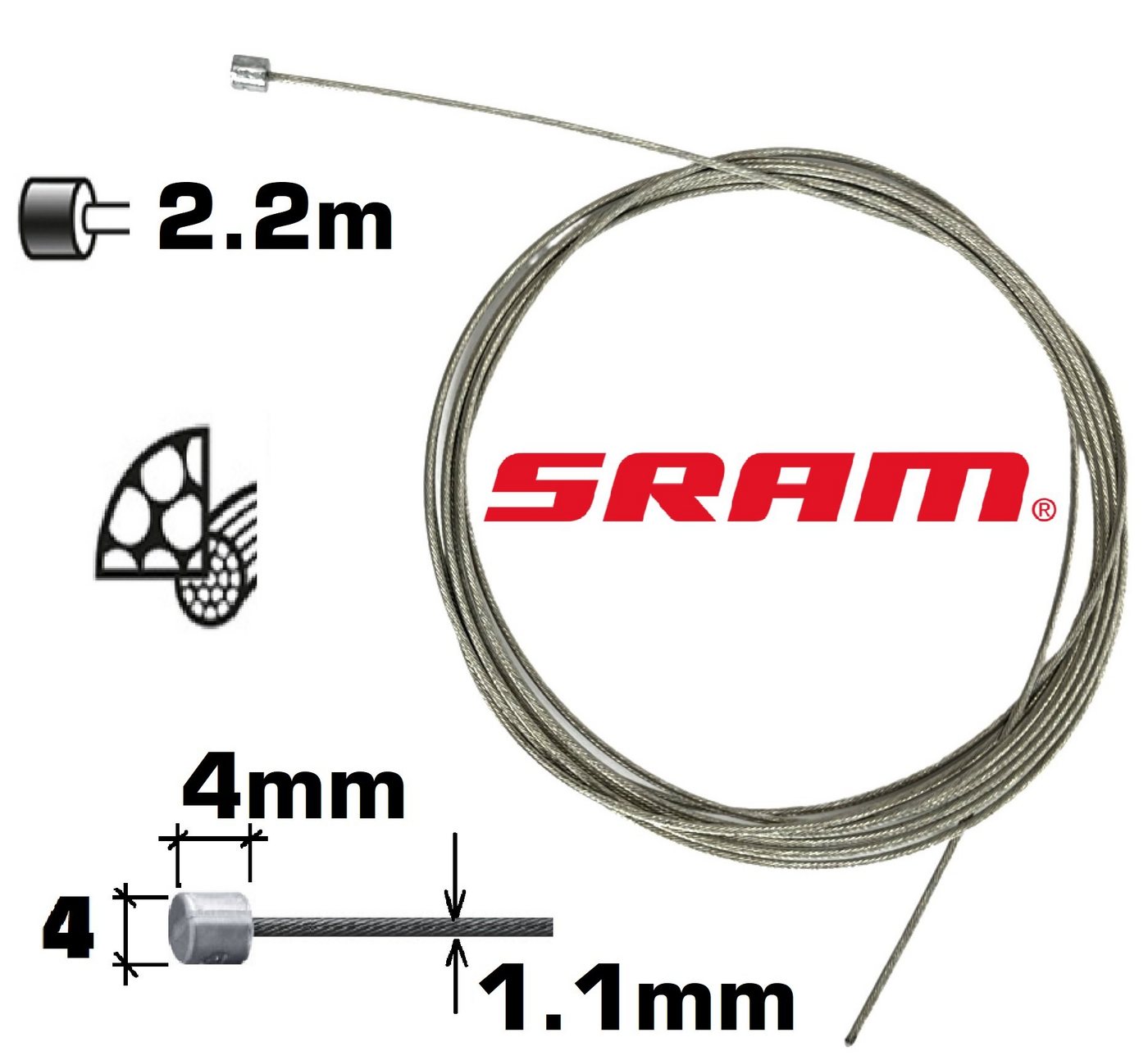 SRAM Fahrradkurbel Sram Pitstop 1.1mm x 2.2m Schaltzug Niro von SRAM