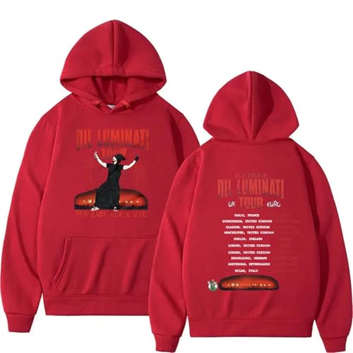 SRGDRR Hoodie Plus Size Top Diljit Dosanjh Bedrucktes Sweatshirt, Hip Hop Retro Langarm Sweatshirt Loose Casual Sportswear Unisex (Red,3XL) von SRGDRR