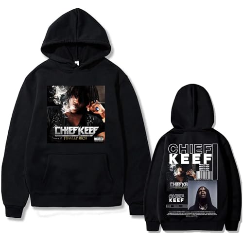 SRGDRR Hoodie Rapper Cartoon Print Chief Keef Sweatshirt, Herren Hip Hop Retro Pullover Damenmode Langarm Plus Size Jacke (Black,XL) von SRGDRR