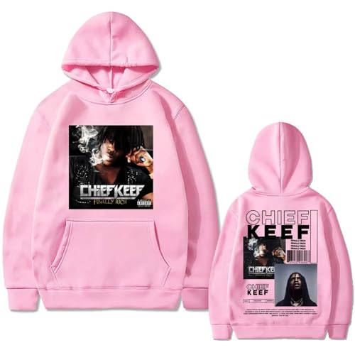 SRGDRR Hoodie Rapper Cartoon Print Chief Keef Sweatshirt, Herren Hip Hop Retro Pullover Damenmode Langarm Plus Size Jacke (Pink,M) von SRGDRR