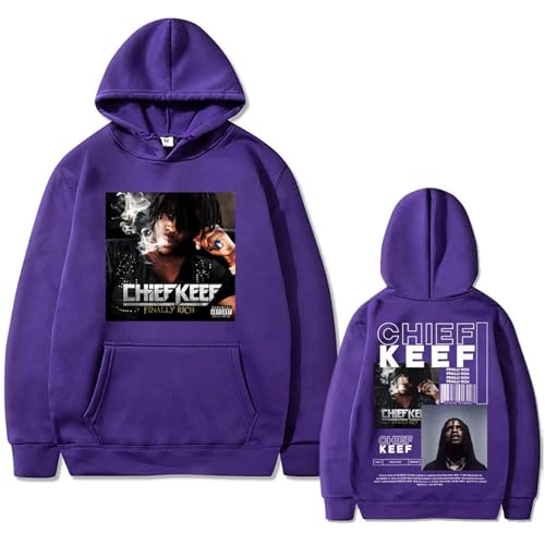 SRGDRR Hoodie Rapper Cartoon Print Chief Keef Sweatshirt, Herren Hip Hop Retro Pullover Damenmode Langarm Plus Size Jacke (Purple,3XL) von SRGDRR