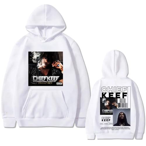 SRGDRR Hoodie Rapper Cartoon Print Chief Keef Sweatshirt, Herren Hip Hop Retro Pullover Damenmode Langarm Plus Size Jacke (White,L) von SRGDRR