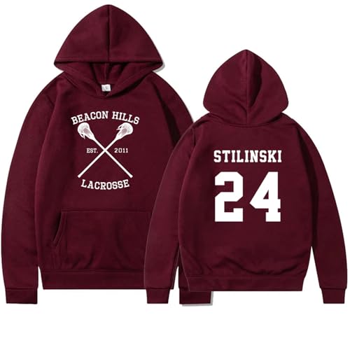 SRGDRR Hoodie Teen Sweatshirt Wolf Nummer 24 Bedruckter Pullover, Frühling Und Herbst Langarm Sportbekleidung Lässige Mode Große Größe Unisex (Red,S) von SRGDRR