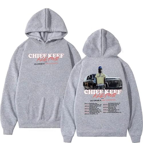 SRGDRR Sweatshirt Chief Keef Tour Bedruckter Kapuzenpullover, Herren Damen Retro Pullover Hip Hop Plus Size Kleidung (Grey,XS) von SRGDRR