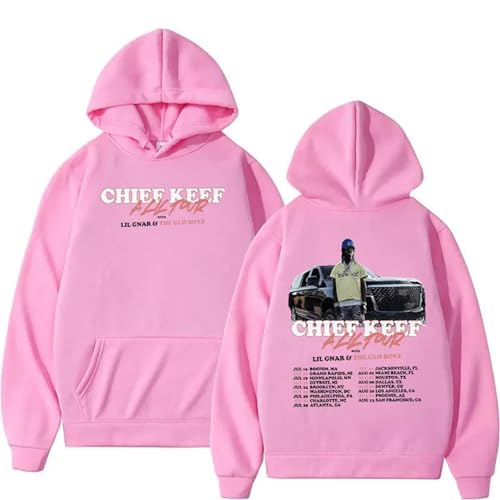 SRGDRR Sweatshirt Chief Keef Tour Bedruckter Kapuzenpullover, Herren Damen Retro Pullover Hip Hop Plus Size Kleidung (Pink,XL) von SRGDRR