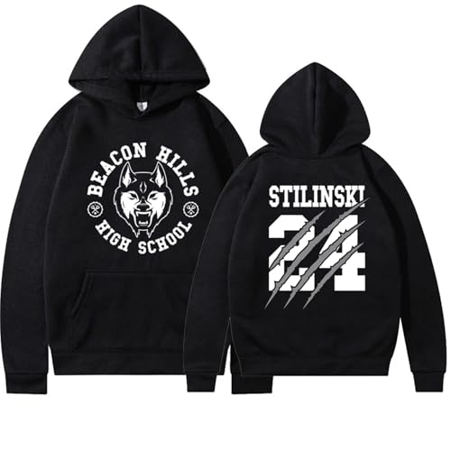 SRGDRR Sweatshirt Teen Hoodie Wolf Mode Digitaldruck Pullover, Männer Frauen Langarm Sweatshirt Frühling Herbst Freizeitkleidung (Black,L) von SRGDRR