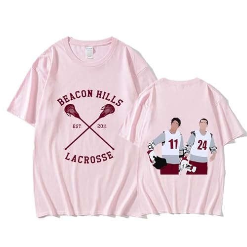 T Shirt Teen Wolf Kurzarm Retro Baumwoll Sweatshirt, Herren Und Damen Sommer Plus Size Kurzarm Rundhalsausschnitt Lässige Mode XS~3XL (Pink,S) von SRGDRR