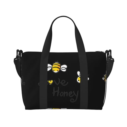 Bee Love Reisetasche mit Honig-Aufdruck, ideal für Geschäfts- und Privatreisen, Schwarz, Einheitsgröße von SSIMOO