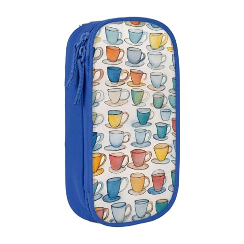 SSIMOO Handgezeichnete Teekannen und Tassen, Oxford-Stoff, Schreibwaren-Aufbewahrungstasche, Federmäppchen mit Reißverschluss, ideal für Reisen von SSIMOO