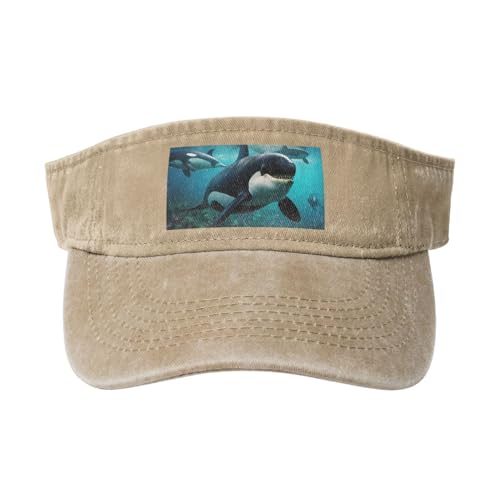 SSIMOO Killer Whales Swim Along Print Chic Cotton Washed Denim Cap with A Curved Brim for Running and Tennis, Killerwale schwimmen mit, Einheitsgröße-L von SSIMOO