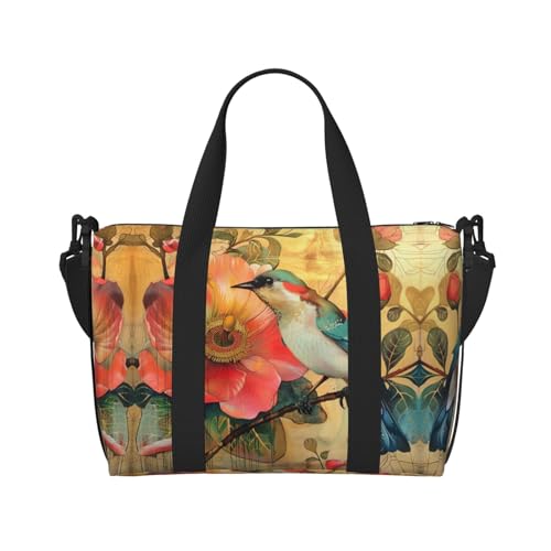 Tragbare Reisetasche mit Blumen- und Vogeldruck, ideal für geschäftliche und private Reisen, Schwarz, Einheitsgröße von SSIMOO