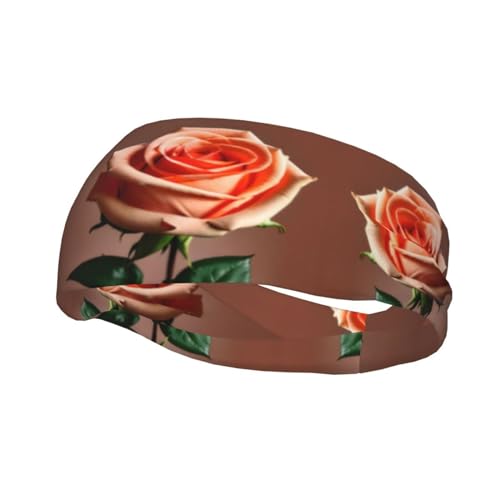 Vielseitiges Lauf-Stirnband mit orange-rotem Rosen-Aufdruck, stilvolles athletisches Stirnband, perfekt für jede Jahreszeit. von SSIMOO