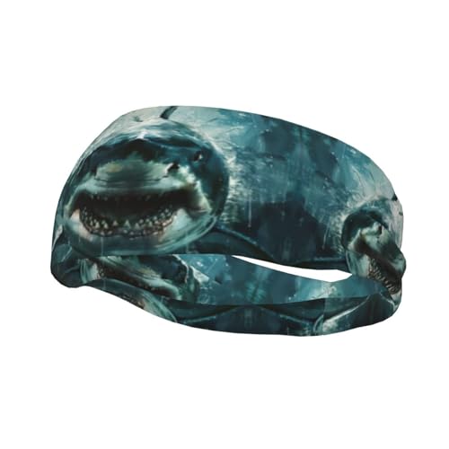 Vielseitiges Stirnband mit Hai-Aufdruck, stilvolles Stirnband, ideal für alle Jahreszeiten und Aktivitäten von SSIMOO