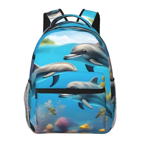 SSIULUS Vielseitiger Laptop-Rucksack mit niedlichem Delfin-Print, stilvolle und lässige Reisetasche für alle Ihre Bedürfnisse, Schwarz, One Size, Tagesrucksäcke, Schwarz, Taille unique, Tagesrucksäcke von SSIULUS