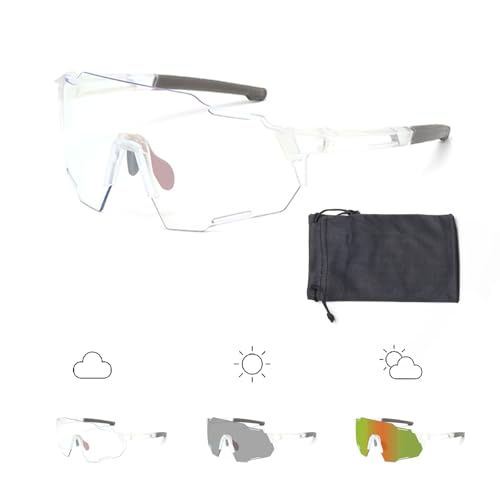 SSKHE Fahrradbrille,Selbsttönende Sonnenbrille mit Brillentasche,UV abhängige Farbwechsel,Ideal für Outdoor Sportarten wie Radfahren, Wandern und Klettern von SSKHE