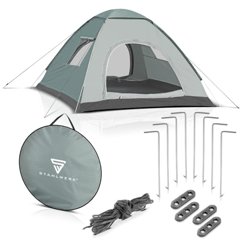 STAHLWERK Campingzelt Z-200 ST 200 x 200 cm selbstaufbauendes Pop-Up-Zelt | Wurfzelt | Igluzelt | Faltzelt | Kuppelzelt | Trekkingzelt | Zelt für 2-3 Personen inklusive Transporttasche von STAHLWERK