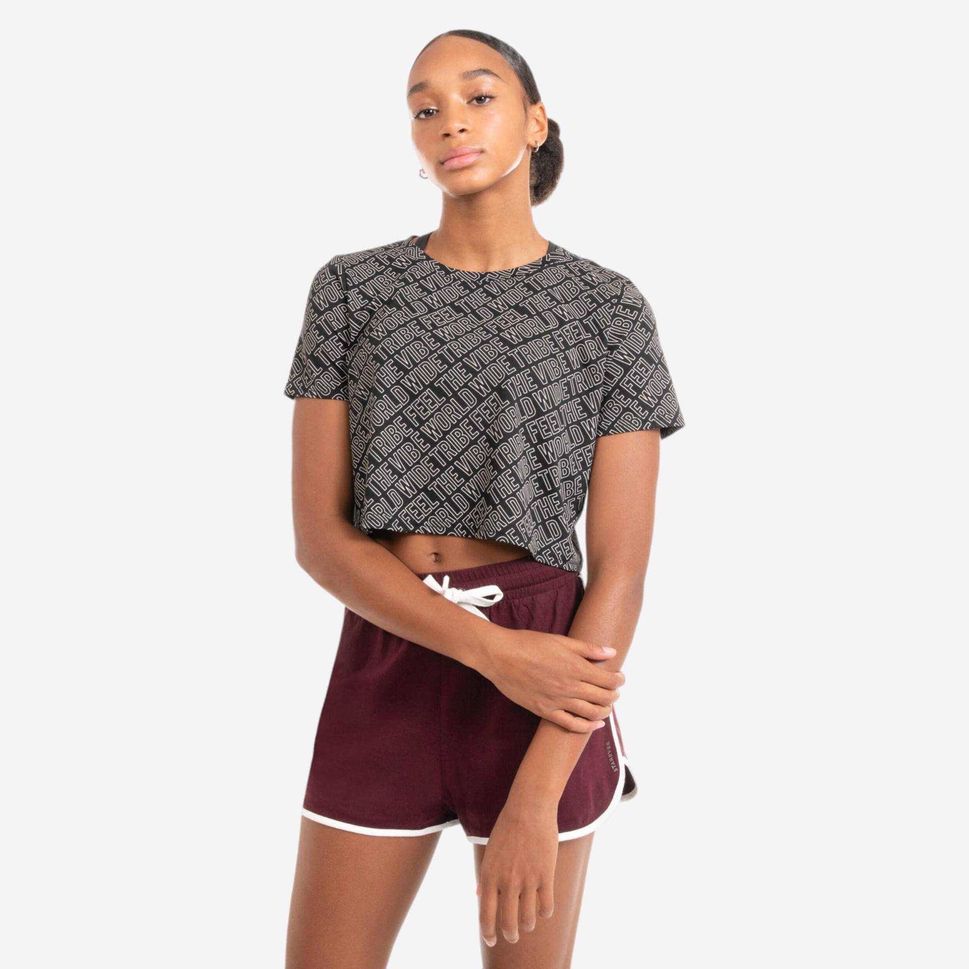 T-Shirt Crop Top Damen - schwarz mit Print von STAREVER