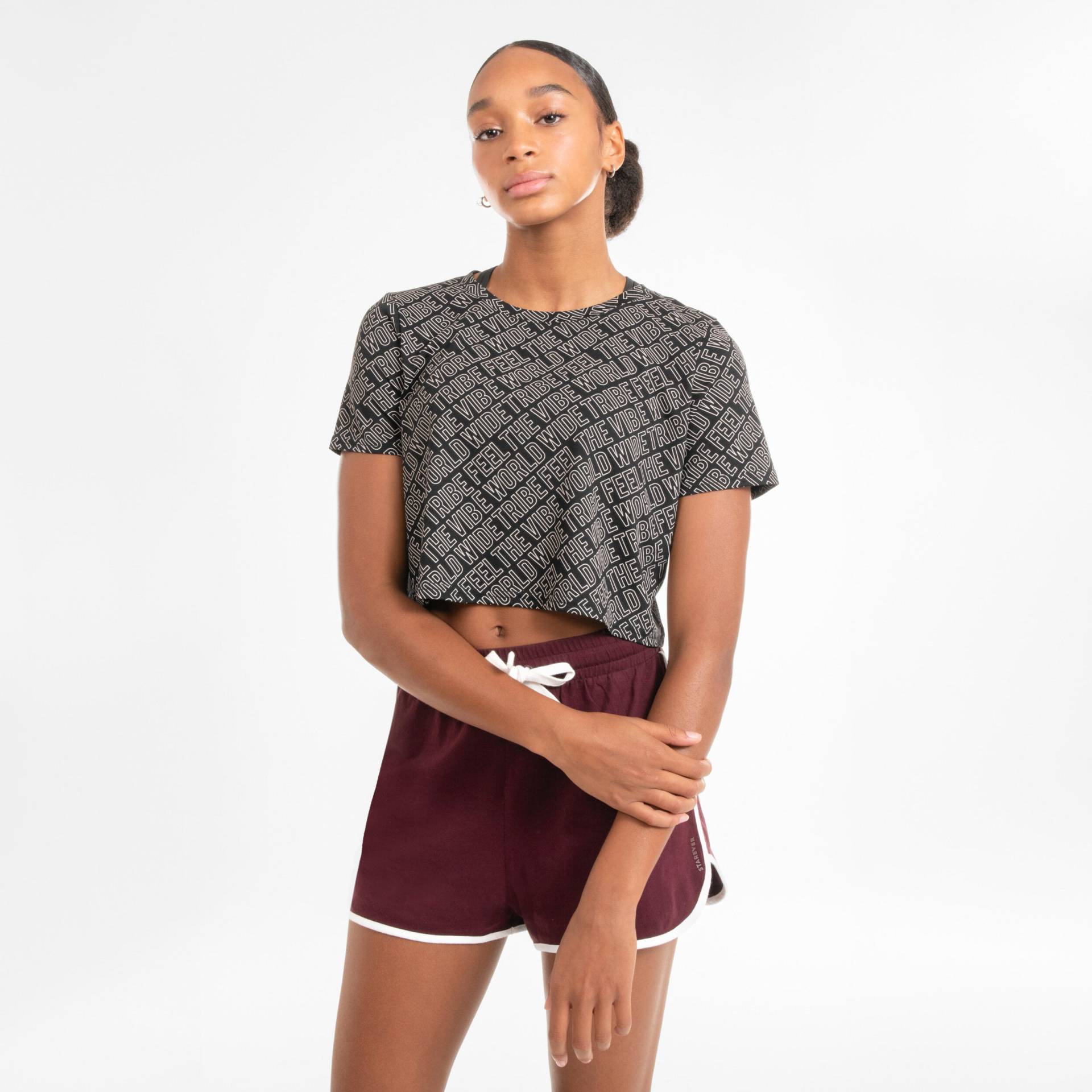 T-Shirt Crop Top Damen - schwarz mit Print von STAREVER