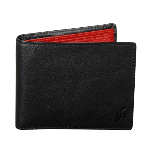 StarHide Herren Geldbörsen Hochwertiges Weiches Echtes Leder Mit ID-Kartentasche Fenster & Münztasche Geldbörse (Schwarz/Rot) - 1216 von STARHIDE