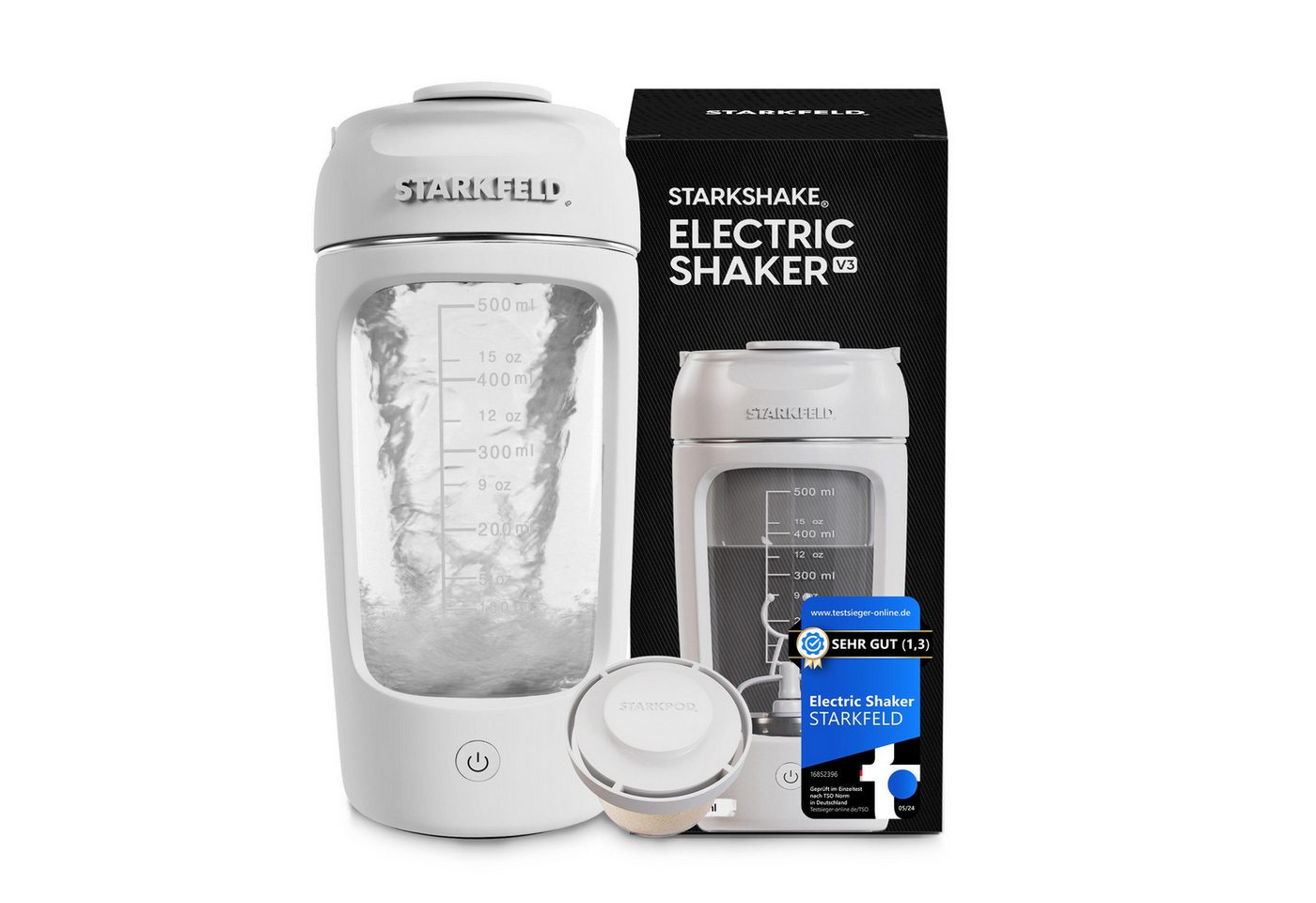 STARKFELD Elektrischer Shaker STARKSHAKE® V3 – Dein letzter Shaker ! Klumpenfreie Eiweiß Shakes, 650 ml, Selbstreinigend von STARKFELD