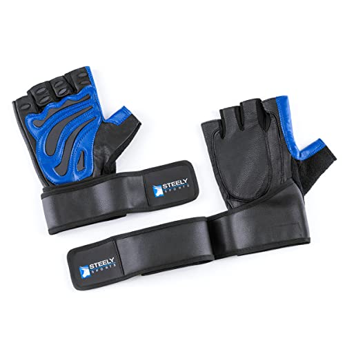 STEELY SPORTS Herren Fitness Handschuhe Gr. L – Power Wrist Wrap Glove – Farbe: schwarz/blau // Fitness, Bodybuilding & Kraftsport von STEELY SPORTS