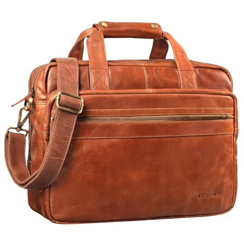 STILORD 'Adventure' Lehrertasche Herren Damen Aktentasche Office Büro Schulter- oder Umhängetasche Businesstasche für Laptop Leder, Farbe:cognac - glänzend STILORD 'Adventure' Lehrertasche Herren Damen Aktentasche Office Büro Schulter- oder Umhängetasche Businesstasche für Laptop Leder, Farbe:cognac - glänzend von STILORD