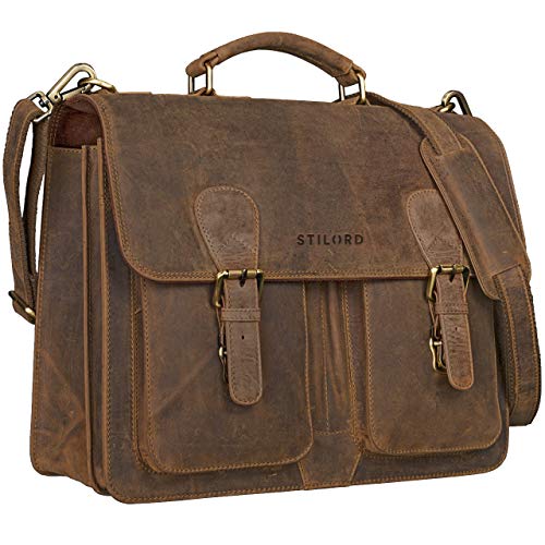 STILORD Aktentasche Herren Lehrertasche Bürotasche Laptoptasche Umhängetasche Vintage groß aus echtem Leder braun von STILORD