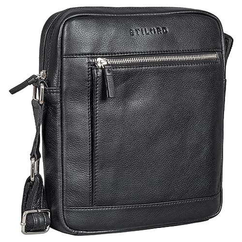 STILORD 'Alwin' Umhängetasche Herren Leder Schultertasche Männer Tablettasche 10 Zoll Vintage Crossbody Bag Retro Tasche Leder, Farbe:schwarz von STILORD