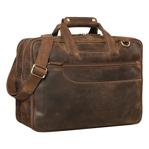 STILORD 'Astor' Große Lehrertasche Leder für Herren Damen Vintage Aktentasche XL Businesstasche Umhängetasche für breite A4 Ordner Laptop Trolley Aufsteckbar, Farbe:Zamora - braun von STILORD