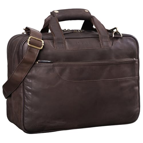 STILORD 'Astor' Große Lehrertasche Leder für Herren Damen Vintage Aktentasche XL Businesstasche Umhängetasche für breite A4 Ordner Laptop Trolley Aufsteckbar, Farbe:matt - dunkelbraun STILORD 'Astor' Große Lehrertasche Leder für Herren Damen Vintage Aktentasche XL Businesstasche Umhängetasche für breite A4 Ordner Laptop Trolley Aufsteckbar, Farbe:matt - dunkelbraun von STILORD