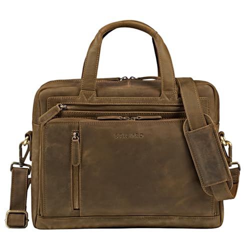 STILORD 'Avery' Businesstasche Leder Damen Herren Umhängetasche Vintage Aktentasche Arbeitstasche 13,3 Zoll Laptoptasche für MacBooks, Farbe:mittel - braun von STILORD