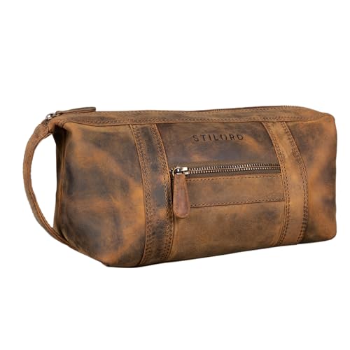 STILORD 'Bruno' Leder Kulturbeutel Vintage für Herren Damen Große Kulturtasche Zwei Fächer Waschtasche mit Henkel für Reisen, Farbe:mittel - braun STILORD 'Bruno' Leder Kulturbeutel Vintage für Herren Damen Große Kulturtasche Zwei Fächer Waschtasche mit Henkel für Reisen, Farbe:mittel - braun von STILORD