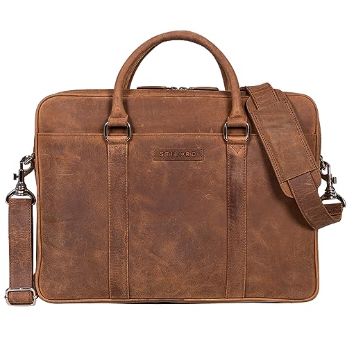 STILORD 'Caleb' Laptoptasche 16 Zoll Leder Vintage Umhängetasche mit Laptop-Fach Damen Leder Tasche Herren Businesstasche groß Aktentasche Leder, Farbe:Samari - braun von STILORD