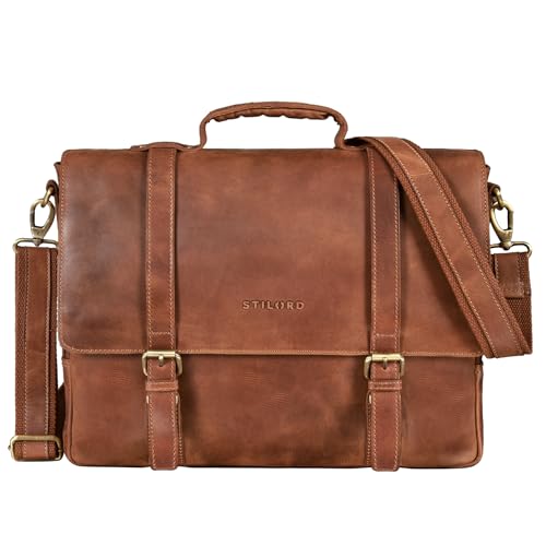 STILORD 'Calvin' Businesstasche Leder Groß Aktentasche Herren Vintage Umhängetasche 15.6 Zoll Laptoptasche Trolley Aufsteckbar, Farbe:Andorra - braun von STILORD