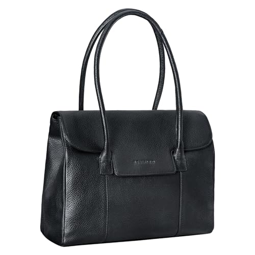 STILORD 'Carrie' Handtasche Shopper Damen Leder Umhängetasche Groß Bowling Bag Handtasche Hobo Bag Tote Tasche Schultertasche für Frauen Vintage Echtleder, Farbe:schwarz von STILORD