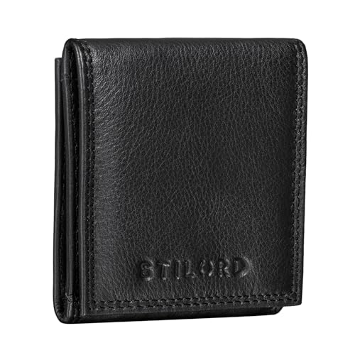 STILORD 'Cody' Wiener Schachtel Leder mit Geldscheinfach kleines Portemonnaie Mini Geldbörse Slim Wallet Vintage Münzbörse Münzetui Echtleder, Farbe:schwarz von STILORD