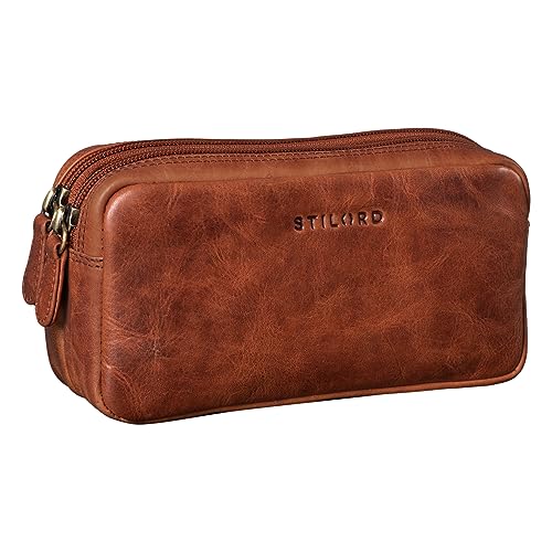 STILORD 'Eddie' Leder Federmäppchen Stifteetui Groß Stiftemappe mit 2 Reißverschluss Fächern Schlamper-Mäppchen Vintage Federmappe Etui Kosmetiktasche Echtleder, Farbe:Kara - Cognac STILORD 'Eddie' Leder Federmäppchen Stifteetui Groß Stiftemappe mit 2 Reißverschluss Fächern Schlamper-Mäppchen Vintage Federmappe Etui Kosmetiktasche Echtleder, Farbe:Kara - Cognac von STILORD