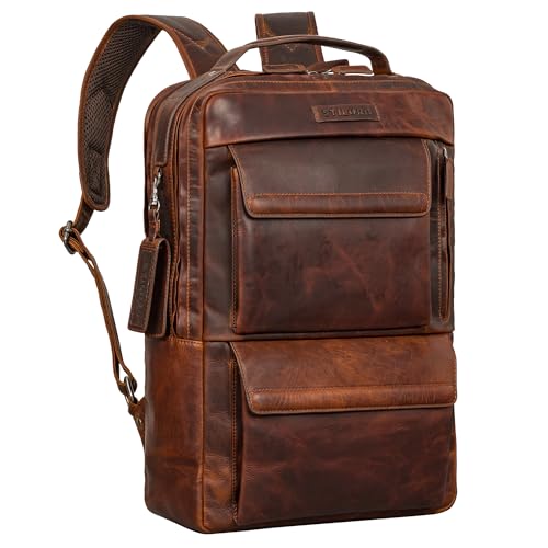 STILORD 'Egon' Moderner Laptop Rucksack 15 Zoll Leder für Damen und Herren Lederrucksack Vintage Rucksack Business Handgepäck Reiserucksack Travel Backpack, Farbe:ambra - coganc von STILORD