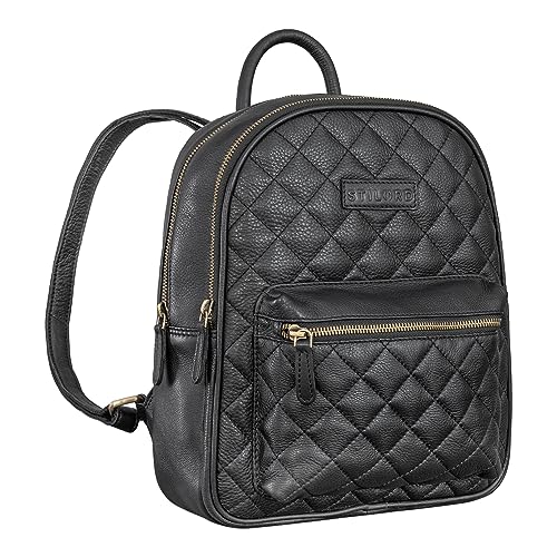 STILORD 'Elira' Rucksack Leder Damen Klein mit Rautenmuster Lederrucksack Vintage Daypack Gesteppte Tasche Cityrucksack Frauen Elegant Echtleder, Farbe:schwarz von STILORD