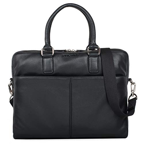 STILORD 'Emilio' Umhängetasche Leder Vintage groß Schultertasche Elegante Handtasche für Büro Business Arbeit Laptop 13.3 Zoll Aktentasche DIN A4, Farbe:schwarz von STILORD
